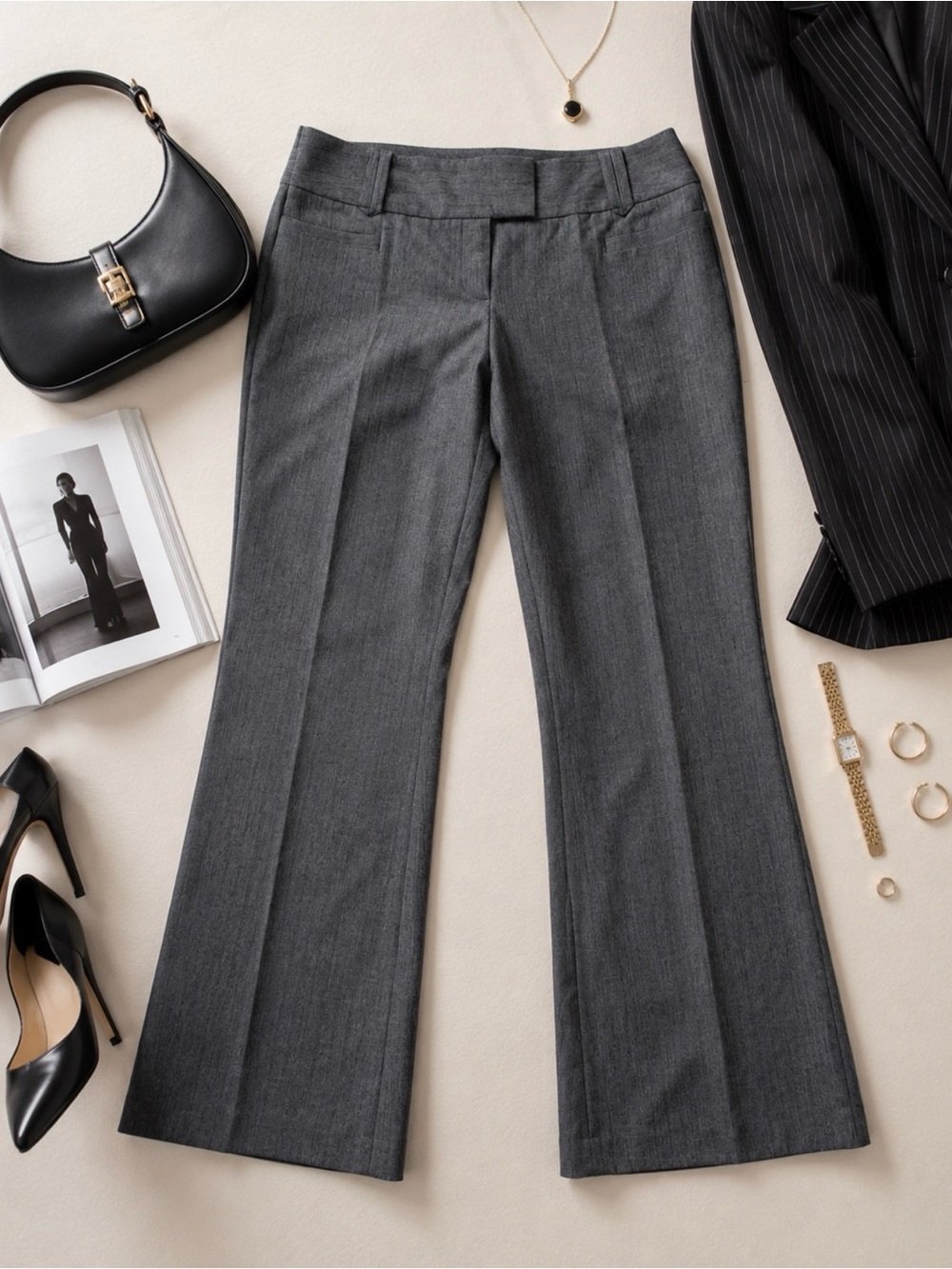 Drew Fit Gray Tailored Wide-Leg Dress Pants